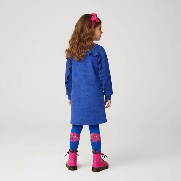 Oilily Ruffled Organic Sweat Dress and Jacquard Tights, Size 104 ( 4T), Blue - Picture 3 of 16